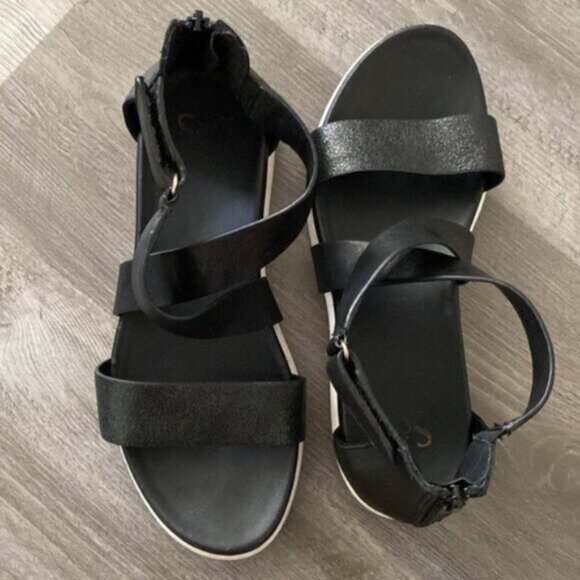 Sofft Fiore Gladiator Leather Sandals 7 Black White Adjustable Strappy Zip $129 - Picture 7 of 10